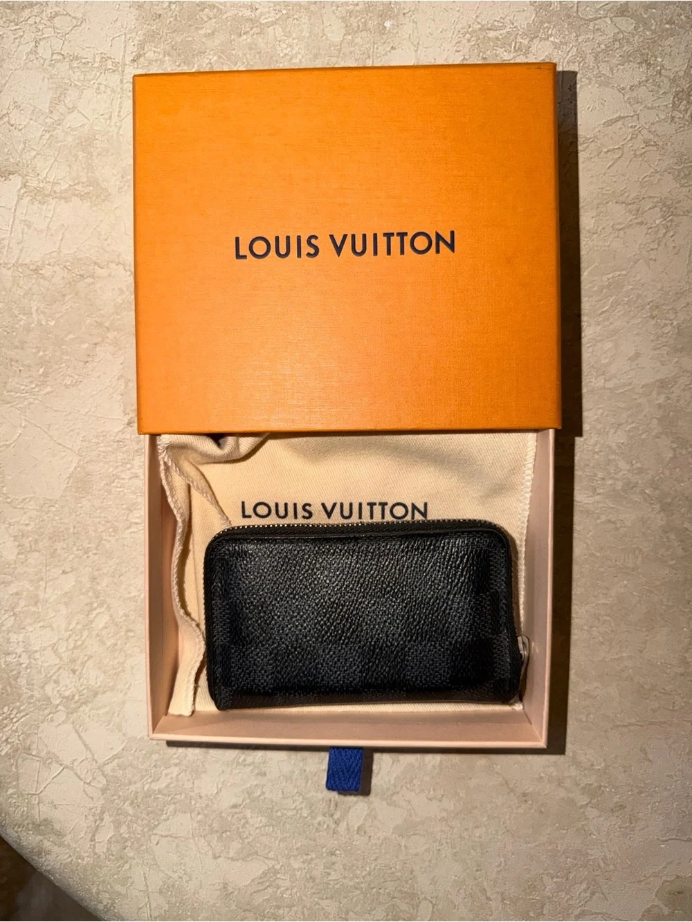 Louis Vuitton Damier Graphite Zippy Coin Purse Black Gray Wallet with Box